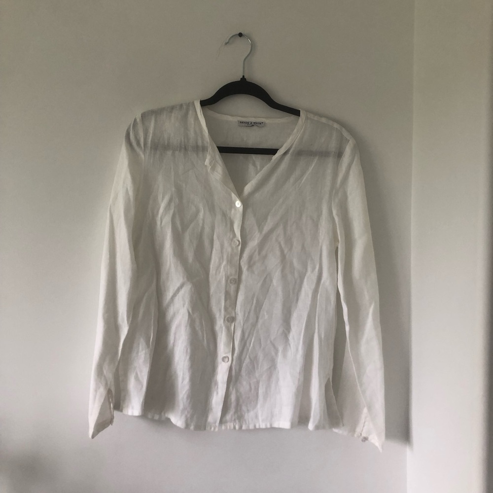 Deane & White Petites Linen Button-Down‎ Women’s Shirt | Ptp 19”